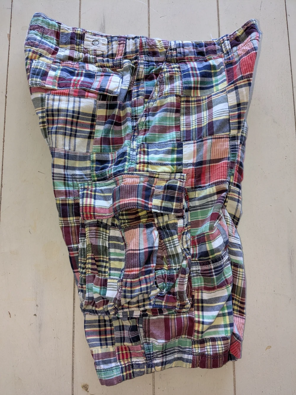 BOYS GAP PATCHWORK MADRAS PLAID CARGO SHORTS - SIZE 14 HUSKY
